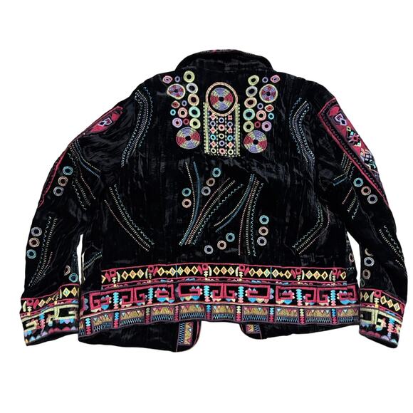 VTG Coldwater Creek Velvet Embroidered Southwestern Aztec Coat Jacket Women's PM - Picture 2 of 7